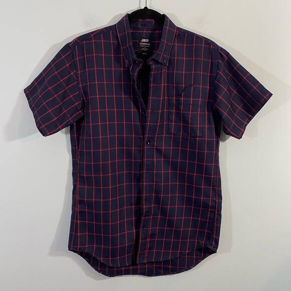Publish Men's Navy & Red Plaid Short Sleeve Button Up Shirt Size S - Picture 1 of 7